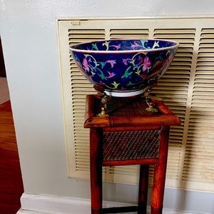 Chinese porcelain bowl brought back from China. It is a brass stand to hold bowl